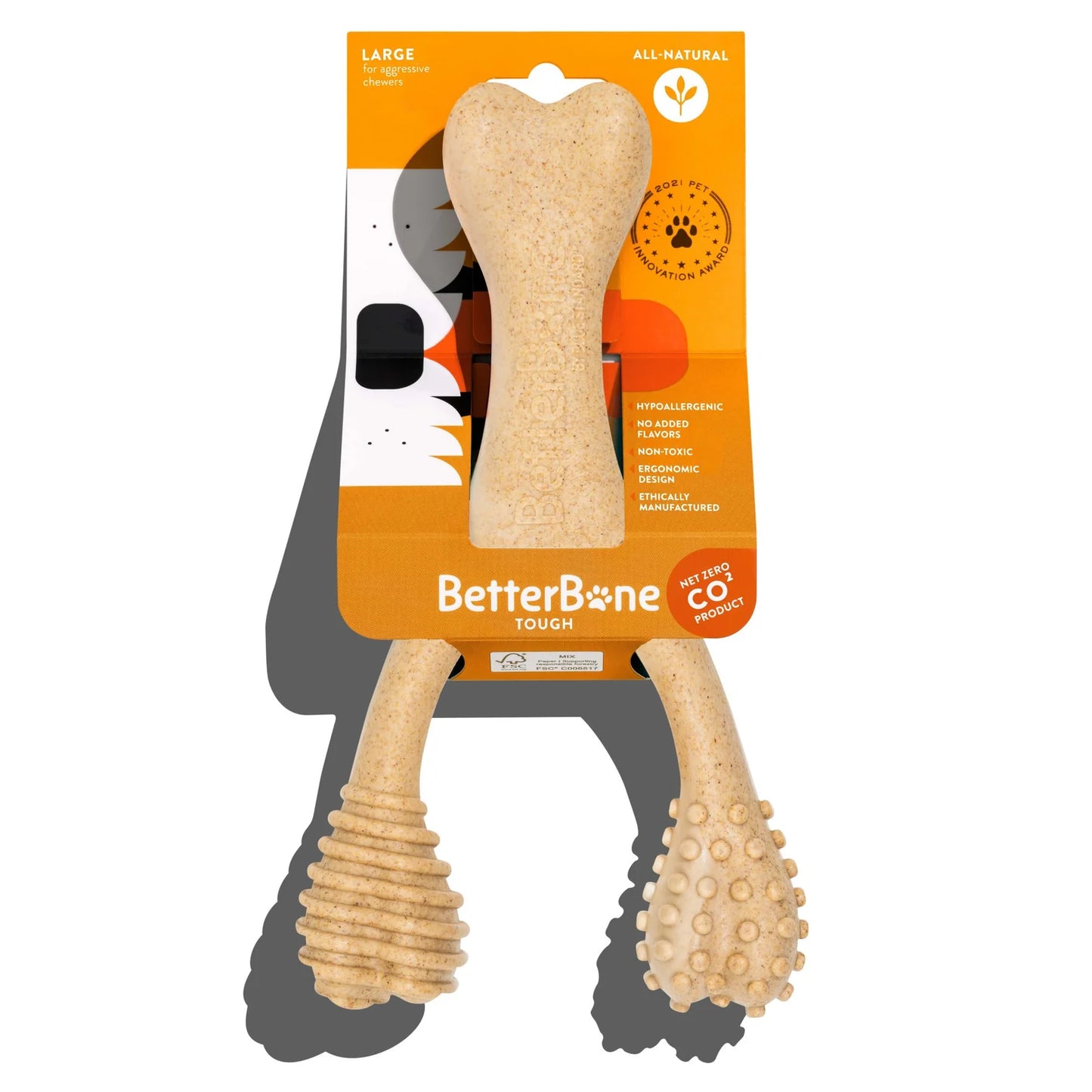 BetterBone TOUGH: Hueso Masticable HIPOALERGENICO para Perros Destructores GRANDE